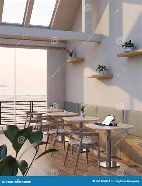 Modern Minimal Comfortable Coffee Shop Seating Area Interior with Wood ...