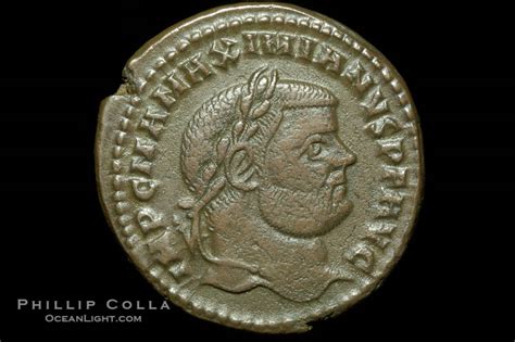 Photo of Roman emperor Maximianus (286-305 A.D.), depicted on ancient Roman coin (br :: Image ...