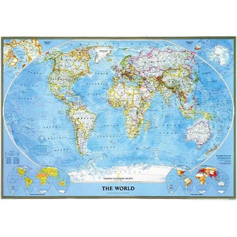 National Geographic Classical political world map, magnetic, framed (silver)