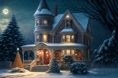 Premium AI Image | A victorian house in the snow