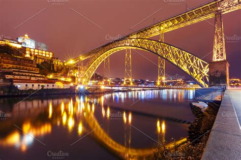 Dom Luis I bridge in Porto at night, Portugal. | High-Quality Architecture Stock Photos ...