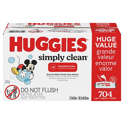 Huggies Simply Clean Unscented Baby Wipes, 11 Flip-Top Packs (704 Wipes Total) | Household ...