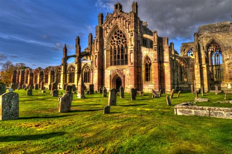 HDR effect photograph of Melrose Abbey, Scottish Borders, Scotland ...