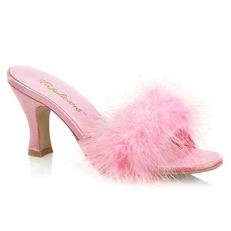 Fabulicious - 3" Spool Heel Marabou Slipper - B. Pink Pu-Fur, 5 ...