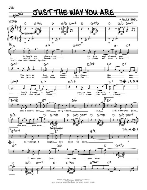 Just The Way You Are by Billy Joel Sheet Music for Real Book – Melody, Lyrics & Chords at Sheet ...