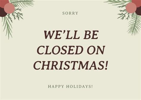 Free Elegant Christmas Closed Holidays Sign template