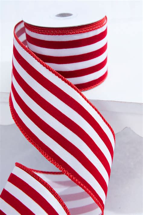 2.5" x 10 Yard Red & White Striped Wired Ribbon - Decorator's Warehouse