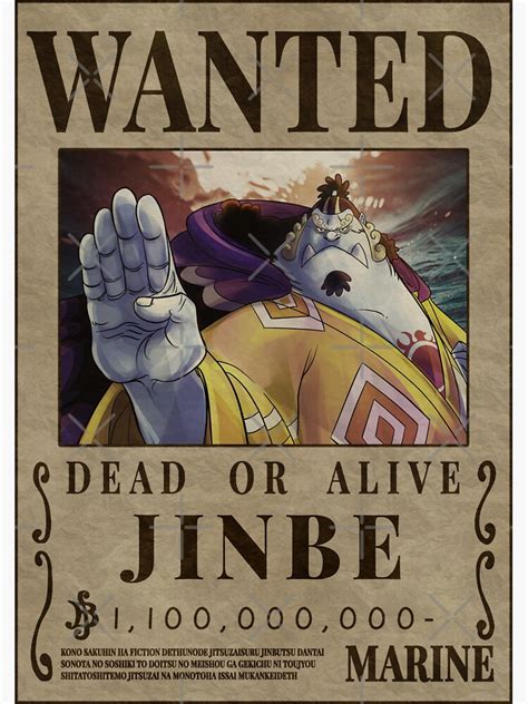 "Jinbe Wanted Poster One Piece Jimbei Bounty Poster" Sticker von ...