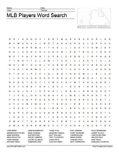 MLB Players Word Search – Free Printable