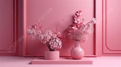 Pink 3d Background Showcasing Chic Floral Vase Modern Fashion And Empty ...