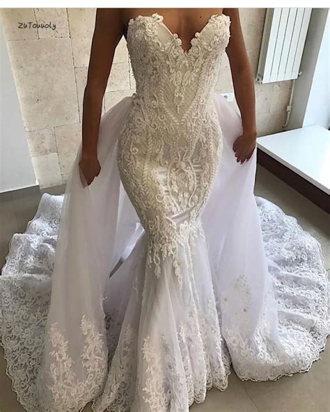 Dramatic Mermaid Wedding Dress With Detachable Train Luxury Sweetheart ...