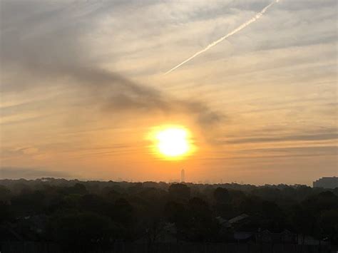 Sunrise Houston Texas Skyline With Cloud And Contrail Stock Photo ...