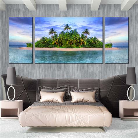 Ocean Beaches Canvas Print, Green Tropical Island 3 Piece Canvas Wall – Dwallart