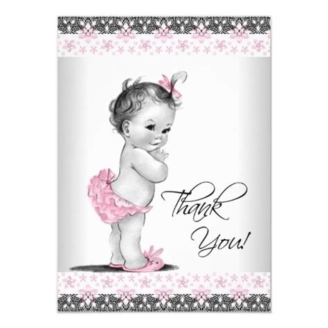 Pink Vintage Baby Girl Thank You Card | Zazzle