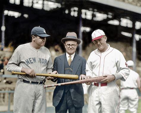 1926 World Series...Two Hall of Fame Members meet with bats in hand. Babe Ruth of the Yankees ...