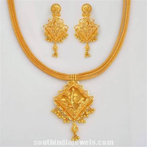 Stylish Gold Floral Necklace with Earrings ~ South India Jewels