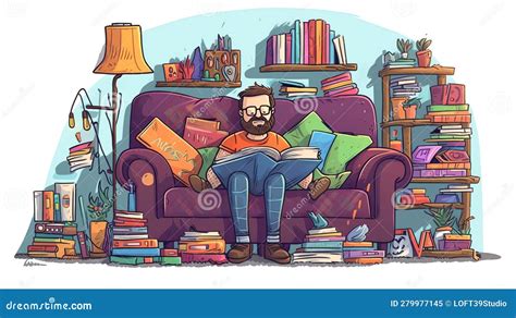 Generative AI Reading Books Hobby- Stock Illustration - Illustration of ...