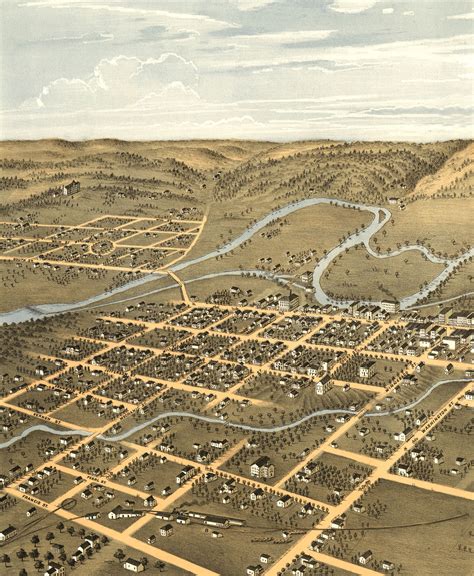 Decorah, Iowa in 1870 - Bird's Eye View Map, Aerial map, Panorama ...