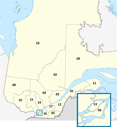 Map of Quebec divided according to the official administrative regions.... | Download Scientific ...