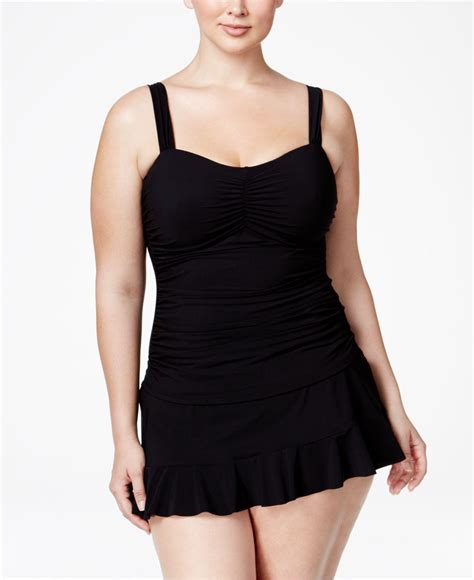 Gottex Plus Size Shirred Underwire Tankini Top in Black - Lyst