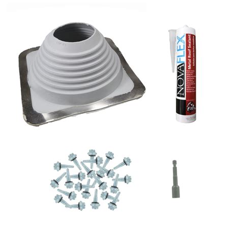 #6 Square EPDM Metal Roof Pipe Boot w/Install Kit, Gray