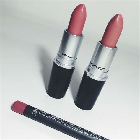 Mac lipsticks in Faux & Brave and lip liner in Soar. Brave slightly deeper that Faux, I would ...