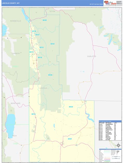 Lincoln County, WY Zip Code Wall Map Basic Style by MarketMAPS - MapSales