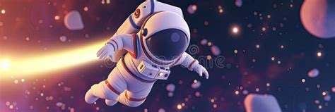 Cute Cartoon Astronaut Flying in Zero Gravity Space Stock Illustration ...