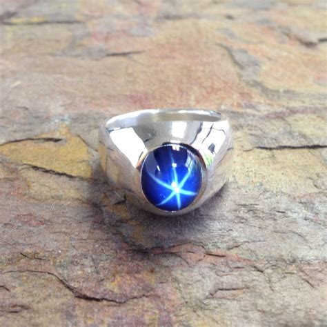 Oval Blue Star Sapphire Men's Ring in Heavy Sterling Silver | Doug ...