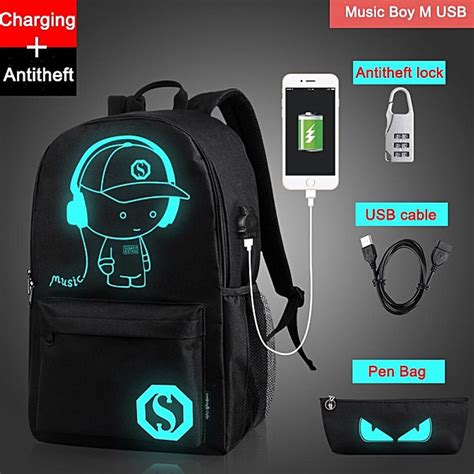 USB Charge Cool Boys School Backpack Waterproof Luminous School Bag ...