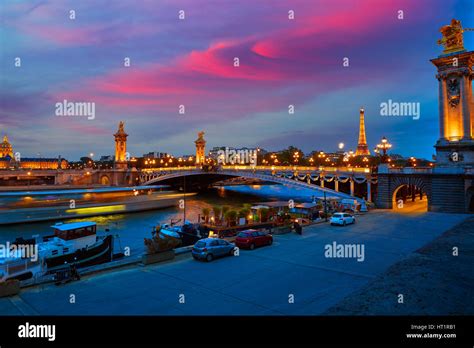 Pont Alexandre III in Paris France sunset over Seine river Stock Photo ...