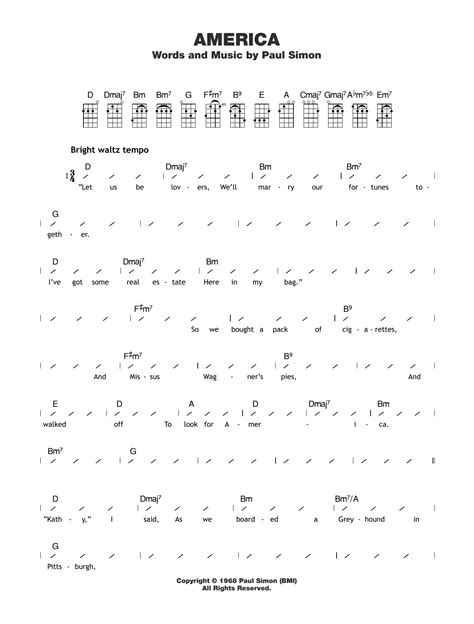 America by Simon & Garfunkel Sheet Music for Ukulele Chords/Lyrics at Sheet Music Direct