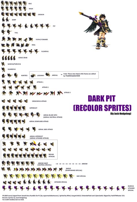 Dark Pit (from Kid Icarus) Sprites Sheet by JH-Production on DeviantArt