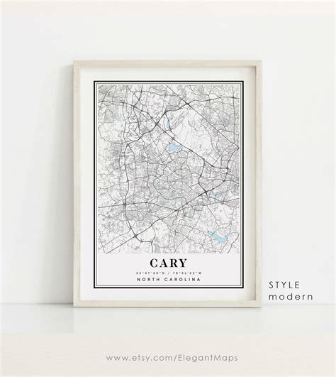 Cary North Carolina Map Cary NC Map Cary City Map Cary - Etsy