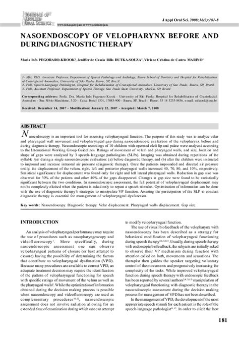 (PDF) Nasoendoscopy of velopharynx before and during diagnostic therapy | Maria Pegoraro-Krook ...