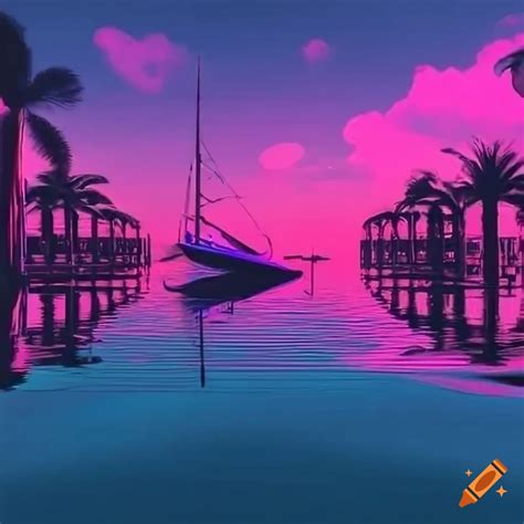 Miami yacht in vaporwave style on Craiyon