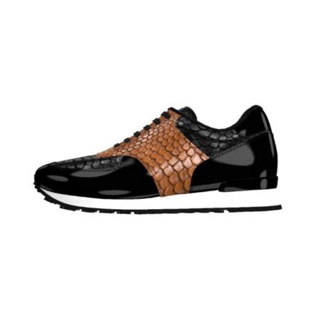 Brown Python and Black Patent Leather Jogger Shoes