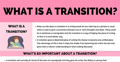 Transition | Definition and Useful Examples of Transitions in Writing • 7ESL