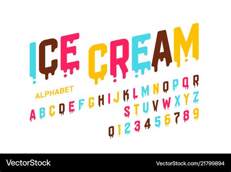 Melting ice cream font alphabet letters Royalty Free Vector