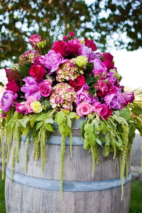 Wine barrel arrangements #thepetalcompany Burgundy And Blush Wedding ...