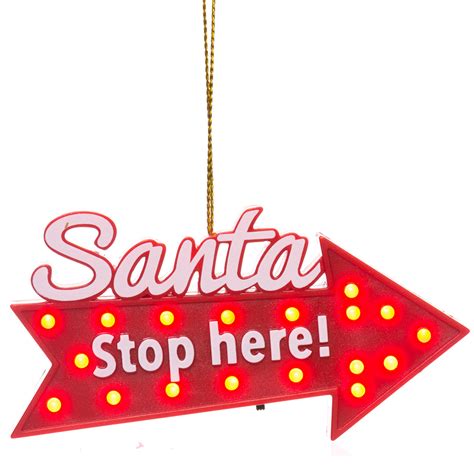 Santa Stop Here Blinking Sign Ornament - RetroFestive.ca