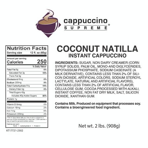 Coconut Natilla Instant cappuccino Mix 2 Lb. Bag - Cappuccino Supreme