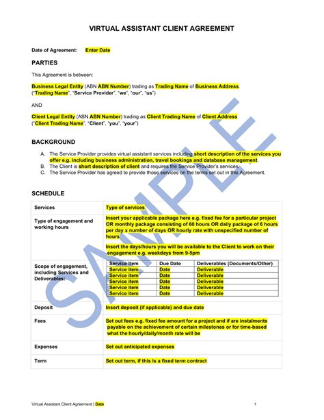 Virtual Assistant Client Agreement | Easy Legal Templates