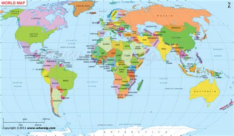 World Map Labelled, Map of the World, World Map With Countries | Whereig.Com