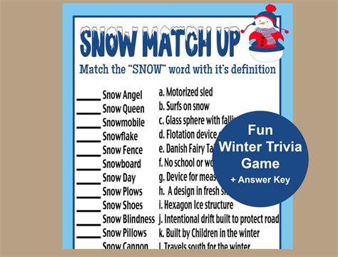 Winter Game, Wintertime Activity for Kids, Winter Snow Trivia Game ...