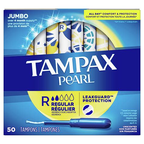 Tampax Pearl Tampons Regular Absorbency with BPA-Free Plastic Applicator and LeakGuard Braid ...