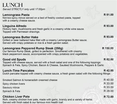 Menu at Lemongrass Restaurant, Benoni