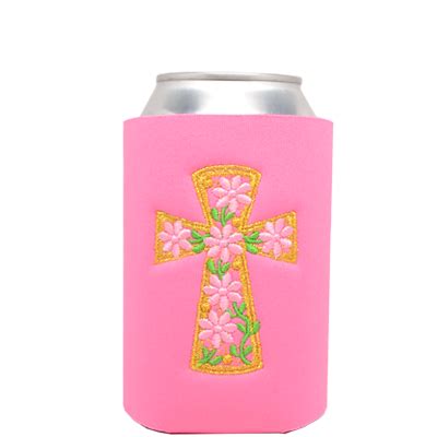 My Custom CoolersNeon Pink Can Cooler with Ornate Cross - My Custom Coolers