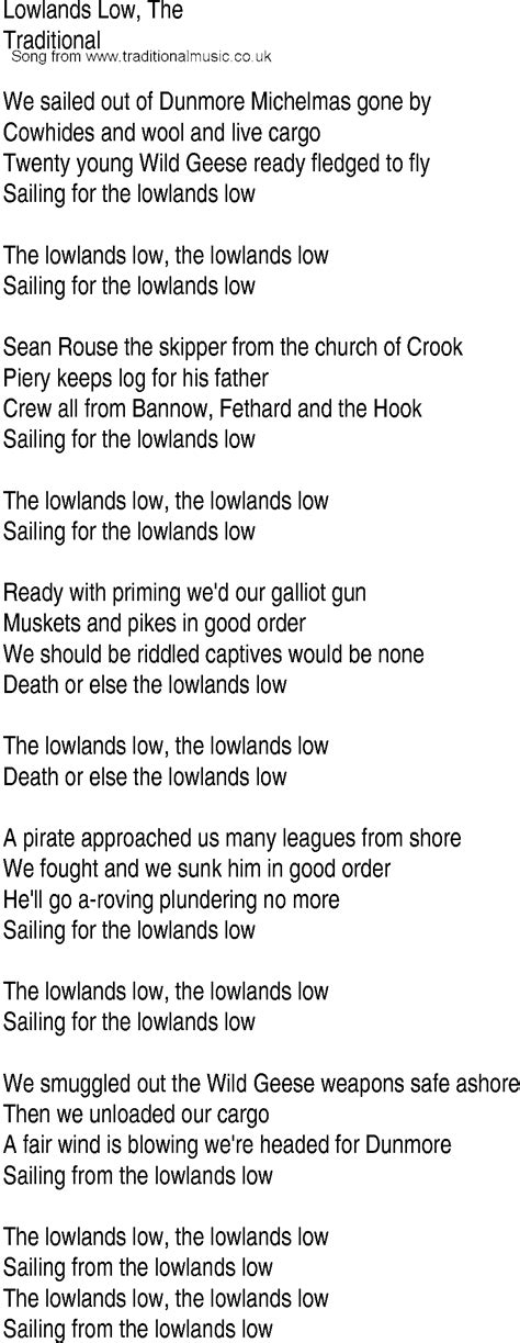 Irish Music, Song and Ballad Lyrics for: Lowlands Low