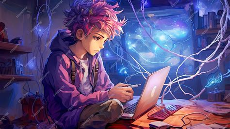 Premium AI Image | Cute and Handsome Anime boy Hacker